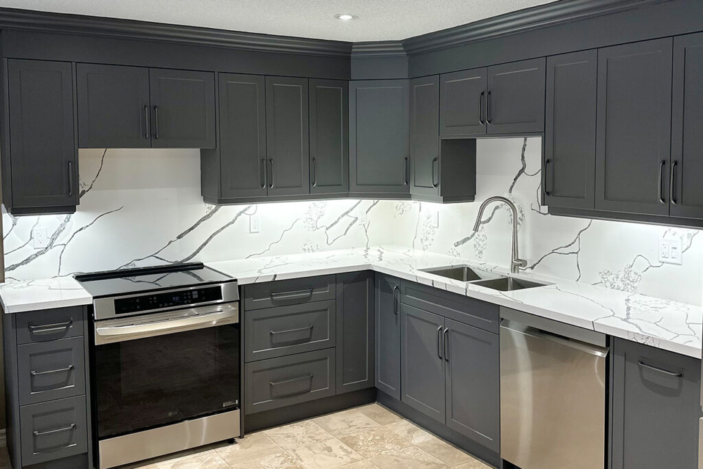 Kitchen cabinet refacing project in Orillia by Let's Face It Kitchens